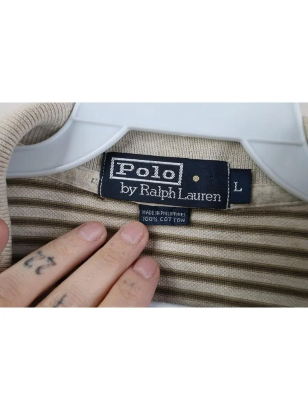 Vintage 90s Ralph Lauren Mens Large Distressed Striped Knit Golf Polo Shirt